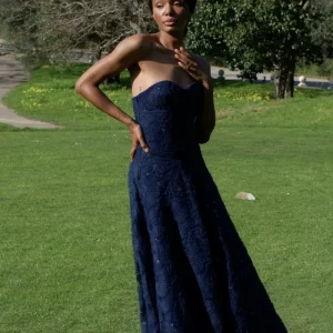 VESTIDO COMPRIDO FLOR AZUL MARINHO